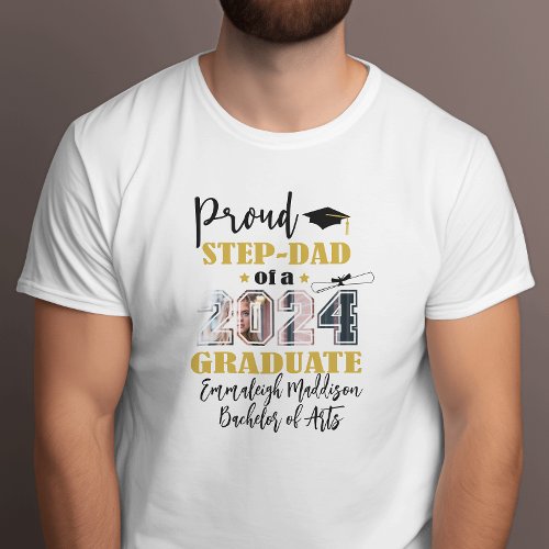 Custom Proud Step Dad Photo 2024 Graduate T_Shirt