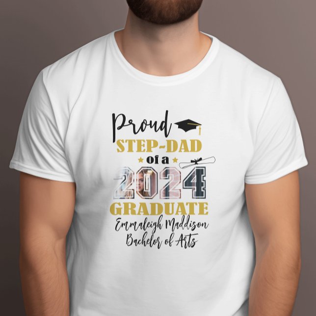 Custom Proud Step Dad Photo 2024 Graduate T-Shirt (Creator Uploaded)