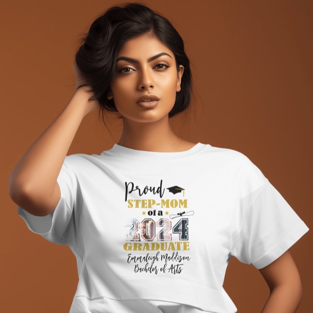 Custom Proud Step Mom Photo 2024 Graduate T-Shirt (Creator Uploaded)