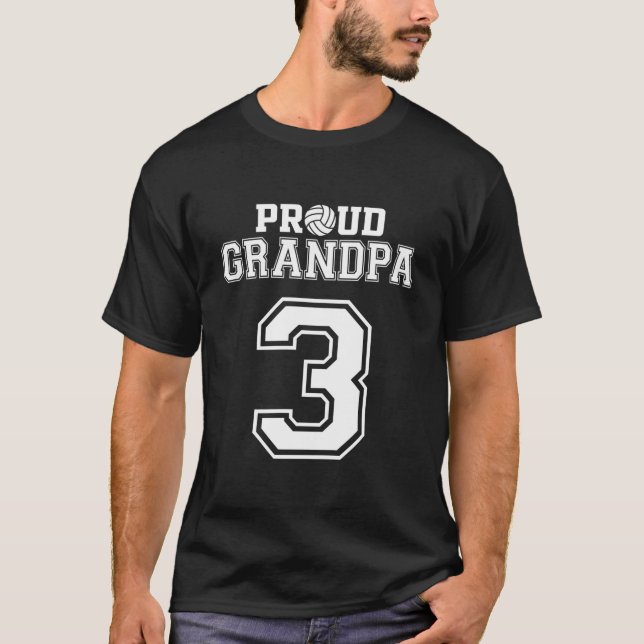 Custom Proud Volleyball Grandpa Number 3 Personali T-Shirt (Front)