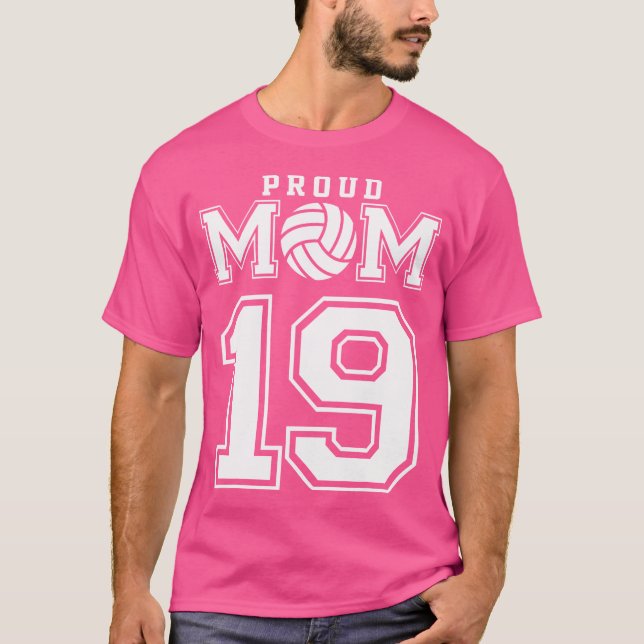 Custom Proud Volleyball Mom Number 19 Personalized T-Shirt (Front)