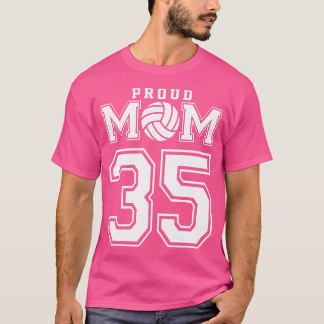 Custom Proud Volleyball Mom Number 35 Personalized T-Shirt (Front)