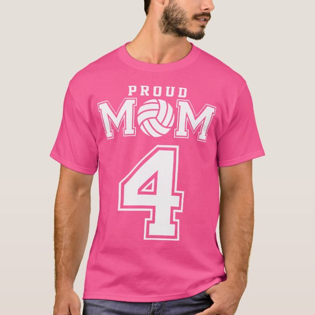 Custom Proud Volleyball Mom Number 4 Personalized  T-Shirt (Front)