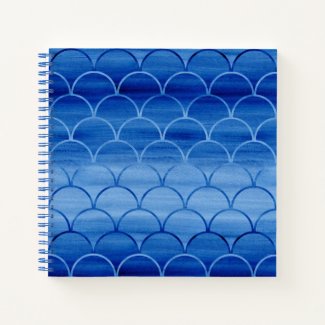 Custom Prussian Blue Watercolor Scale Pattern Notebook