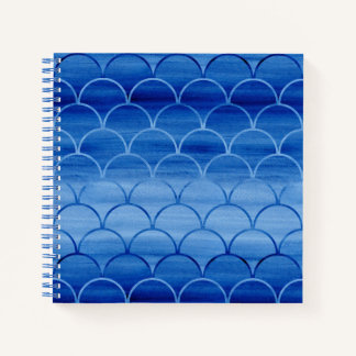 Custom Prussian Blue Watercolor Scale Pattern Notebook
