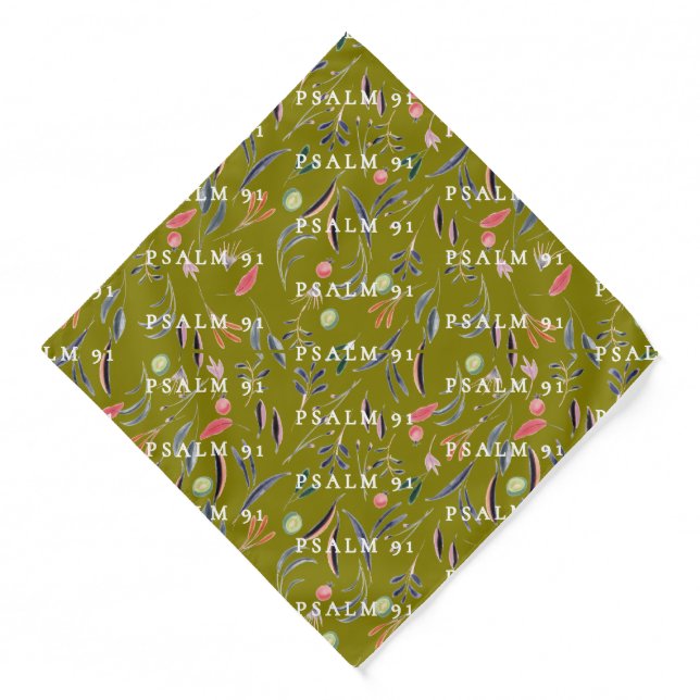 Custom PSALM 91 Floral GREEN Christian  Bandana (Front)
