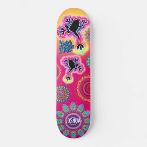 Custom psychedelic frog boho mandala skateboard