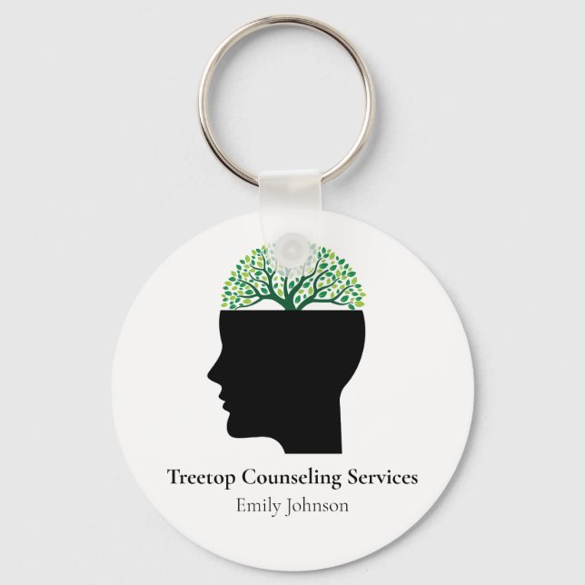 Custom Psychologist Therapy Tree Modern Counselor Keychain (Front)