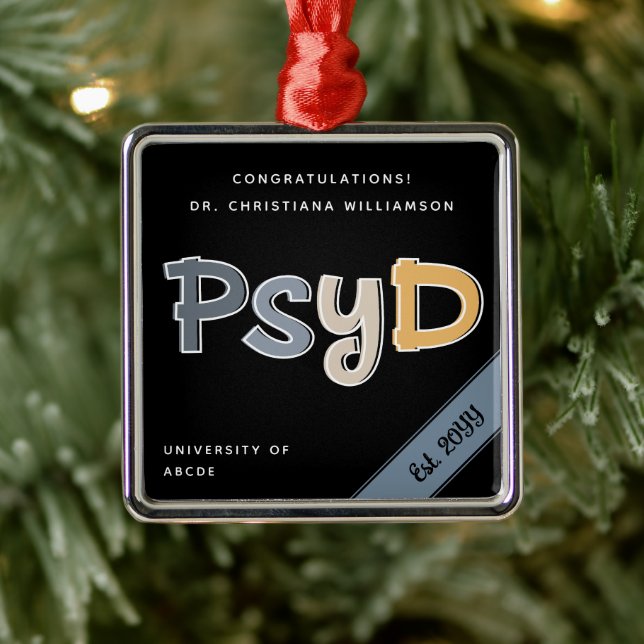 Custom PsyD Doctor of Psychology Graduation Chic Metal Ornament (Tree)
