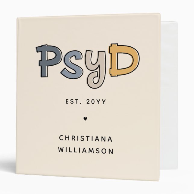 Custom PsyD Doctor of Psychology Psychologist 3 Ring Binder (Front/Inside)