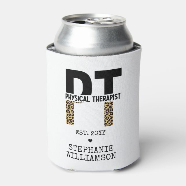 Custom PT Physical Therapist Cheetah Print Can Cooler (Can Front)