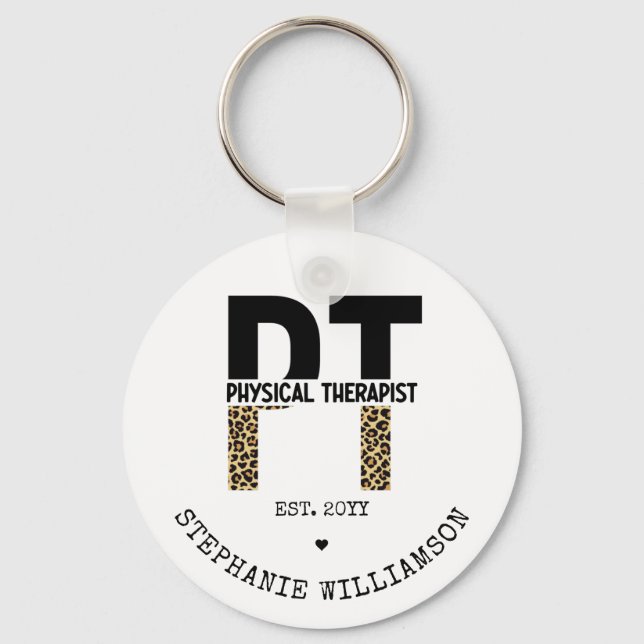 Custom PT Physical Therapist Cheetah Print Keychain (Front)