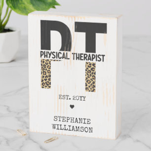 Custom PT Physical Therapist Cheetah Print Wooden Box Sign