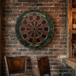 Custom Pub Name Green Marble & Espresso Dart Board<br><div class="desc">Elevate your game room or home bar with this sophisticated, customizable dartboard. Featuring a luxurious dark green marble border and a striking espresso face, this design brings the timeless feel of a classic Irish pub or an upscale lounge right into your home. The elegant gold-style typography at the top and...</div>