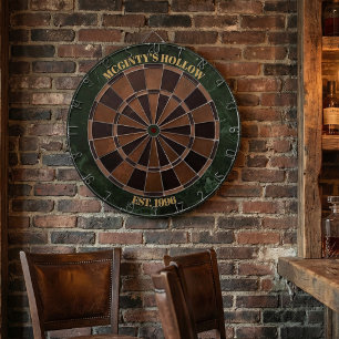 Custom Pub Name Green Marble & Espresso Dart Board