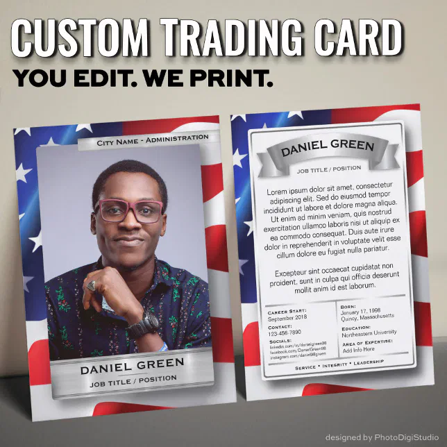 Custom Public Service Trading Card, American Flag Calling Card | Zazzle