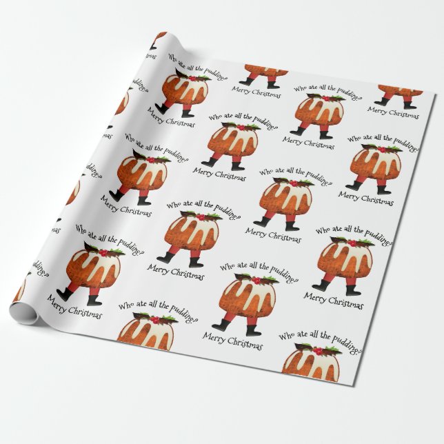 Custom Pudding Humor Merry Christmas  Wrapping Paper (Unrolled)
