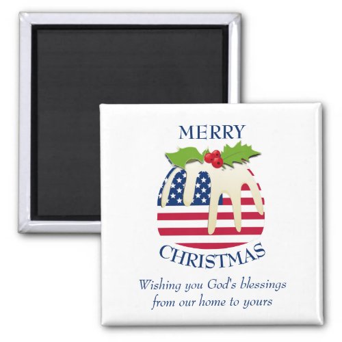 Custom Pudding with Patriotic USA FLAG Christmas Magnet
