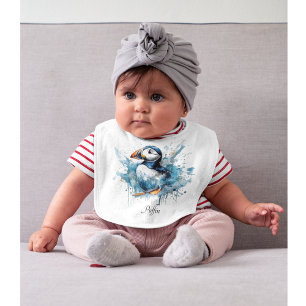 Custom Puffin Splash Nursery Name Gift Baby Bib