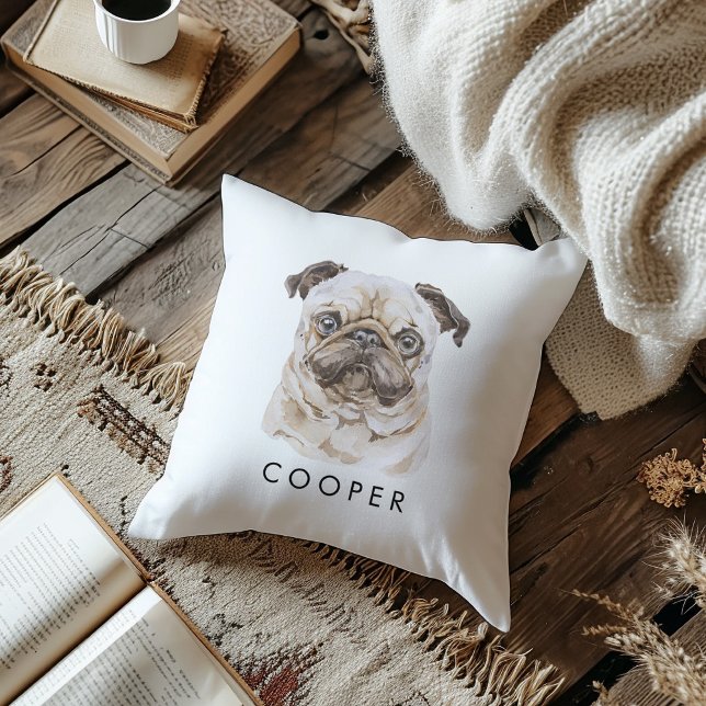 Custom Pug Dog Breed Dog Name Dog Lover Gifts Throw Pillow (Creator Uploaded)