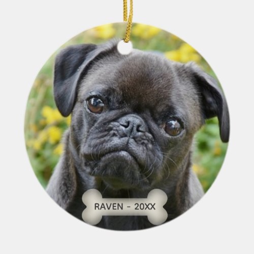 Custom Pug Dog Photo Ceramic Ornament