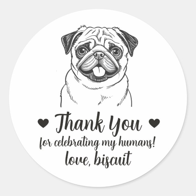 Custom Pug Dog Wedding Favor Stickers (Front)