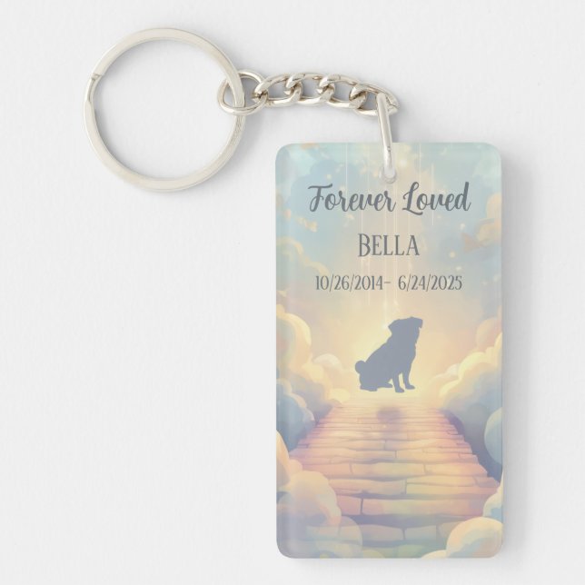 Custom Pug Memorial Acrylic Keychain with QR (Front)