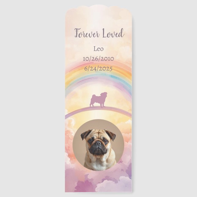 Custom Pug Memorial Bookmark – Add Name, Dates (Front)