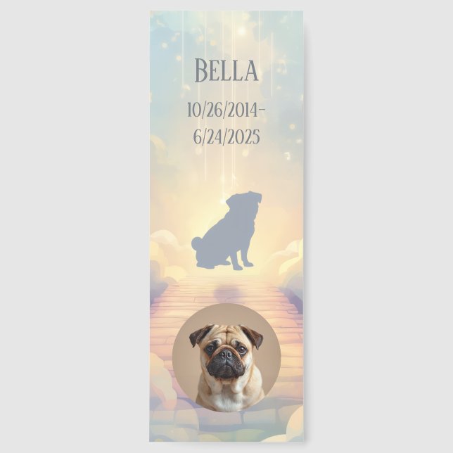 Custom Pug Memorial Bookmark – Rainbow Bridge QR (Front)