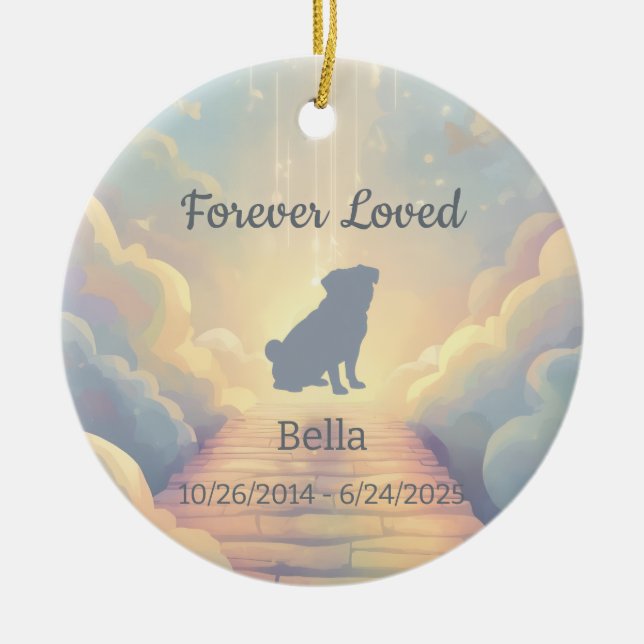 Custom Pug Memorial Ornament – Blue Rainbow Bridge (Front)
