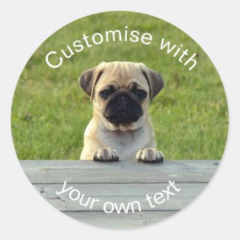 Custom Pug Pup Classic Round Sticker by MissMatching at Zazzle