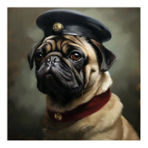 Custom Pug Regal Officer with Cap Art Poster