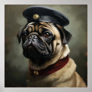 Custom Pug Regal Officer with Cap Art Poster