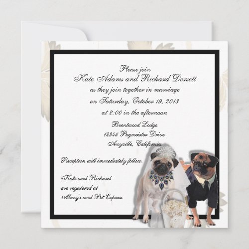 Custom Pug Wedding or Anniversary Invitations