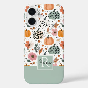 Custom Pumpkin and Flowers Fall Pattern iPhone 16 Case
