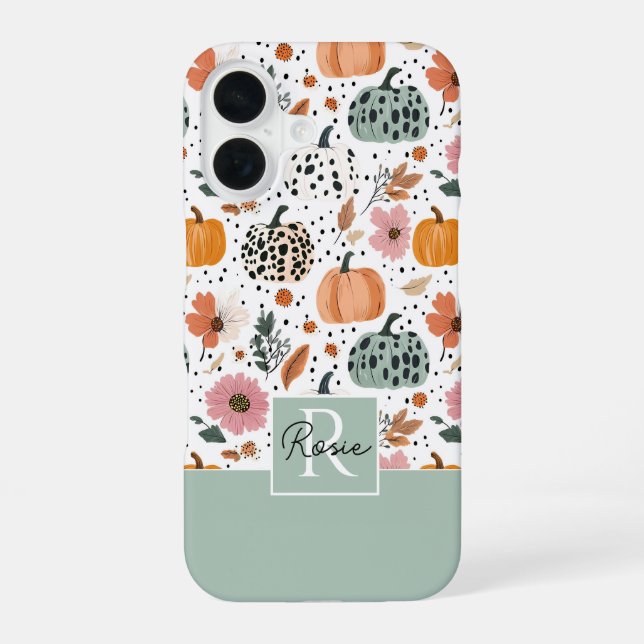 Custom Pumpkin and Flowers Fall Pattern  Iphone Case (Back)