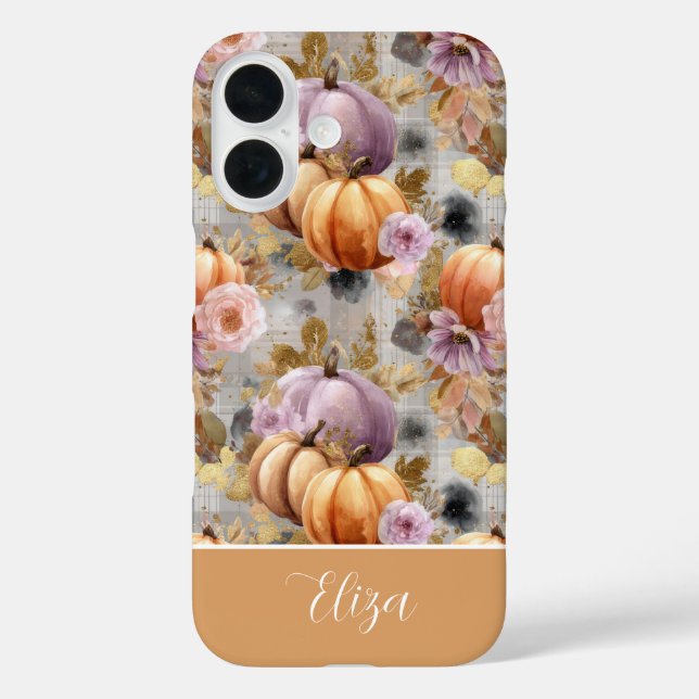 Custom Pumpkin and Flowers plaid  pattern  Case-Mate iPhone Case (Back)
