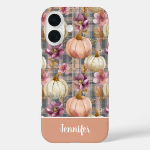Custom Pumpkin and Flowers plaid pattern iPhone 16 Case