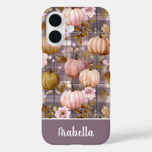 Custom Pumpkin and Flowers plaid pattern iPhone 16 Case