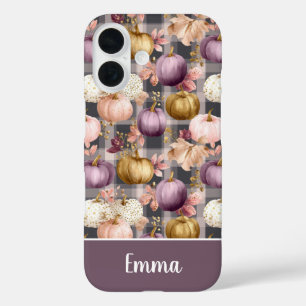 Custom Pumpkin and Flowers plaid pattern iPhone 16 Case