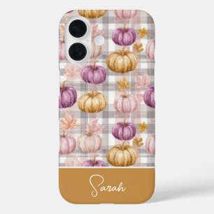 Custom Pumpkin and Flowers plaid pattern iPhone 16 Case