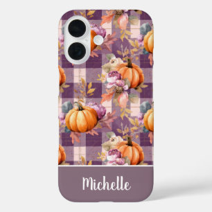Custom Pumpkin and Flowers plaid pattern iPhone 16 Case
