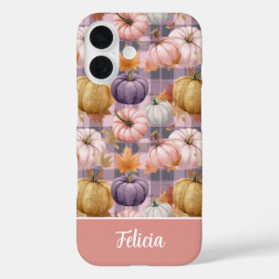 Custom Pumpkin and Flowers plaid pattern iPhone 16 Case