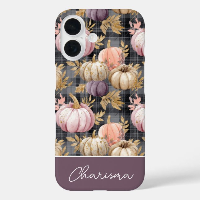 Custom Pumpkin and Flowers plaid  pattern  Case-Mate iPhone Case (Back)
