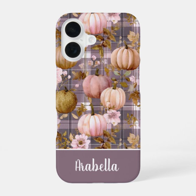 Custom Pumpkin and Flowers plaid  pattern  Iphone Case (Back)