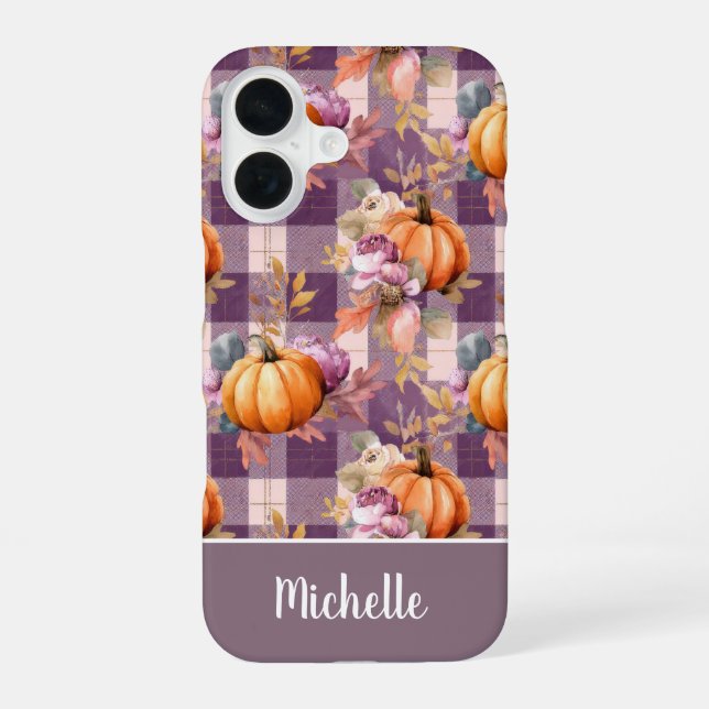 Custom Pumpkin and Flowers plaid  pattern  Iphone Case (Back)