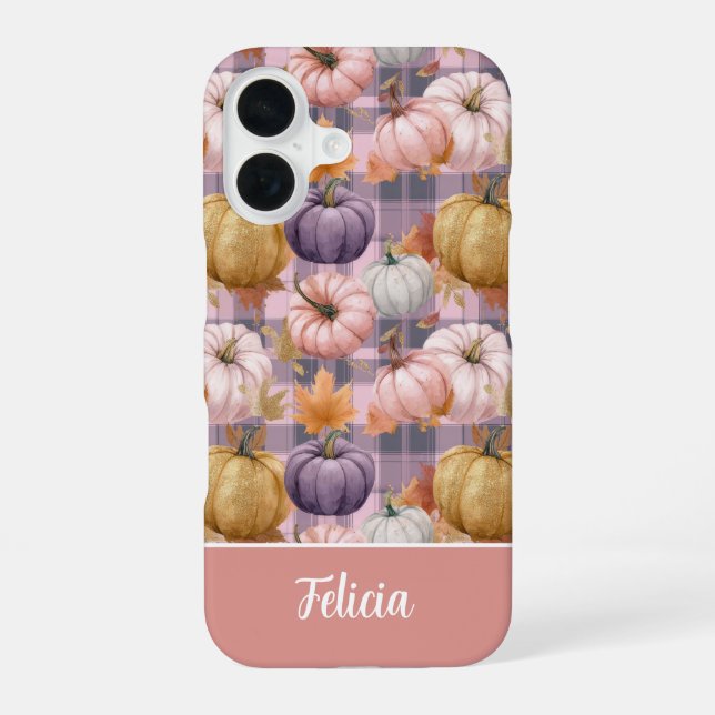 Custom Pumpkin and Flowers plaid  pattern  Iphone Case (Back)