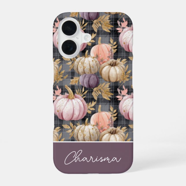 Custom Pumpkin and Flowers plaid  pattern  Iphone Case (Back)