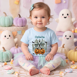 Custom Pumpkin Cherry Bow Halloween Pastel Toddler T-shirt