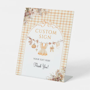 Custom Pumpkin Girl Modern Fall Baby Shower Pedestal Sign